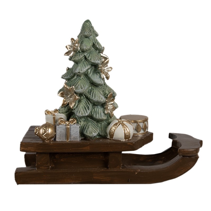 6PR4185 Kerstdecoratie Beeld Slee 20x8x17 cm Bruin Kunststof