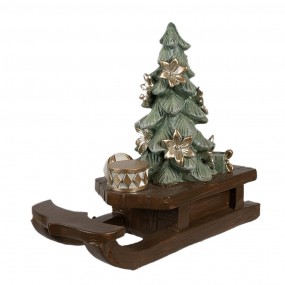 26PR4185 Kerstdecoratie Beeld Slee 20x8x17 cm Bruin Kunststof