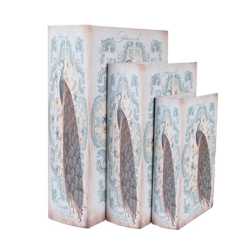 65690 Boîte de rangement set de 3 Livres 27/22/17 cm Bleu Bois