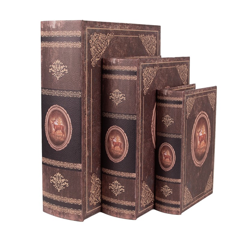 65691 Storage Box Set of 3 Books 27/22/17 cm Brown Wood