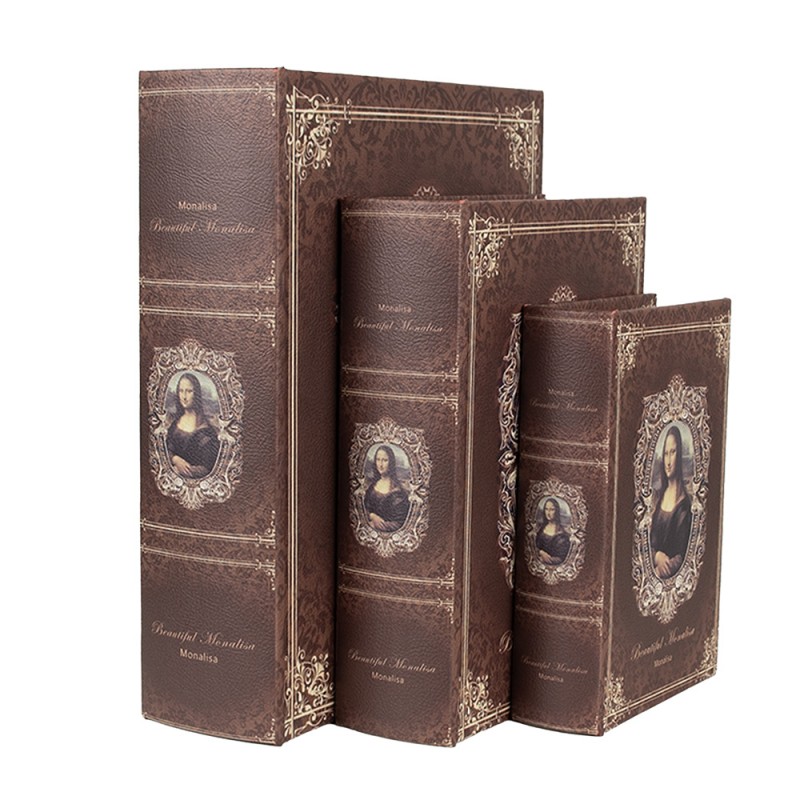 65693 Boîte de rangement set de 3 Livres 27/22/17 cm Marron Bois