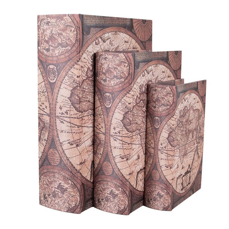 65695 Boîte de rangement set de 3 Livres 27/22/17 cm Marron Bois