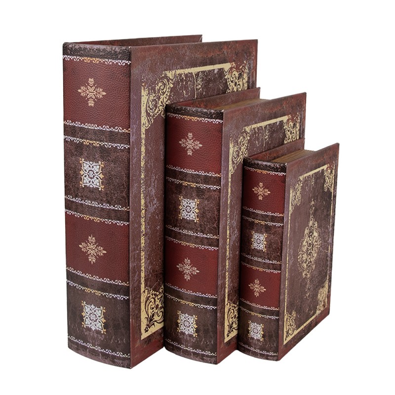 65696 Aufbewahrungsbox 3er Set Bücher 27/22/17 cm Braun Holz