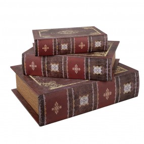 265696 Storage Box Set of 3 Books 27/22/17 cm Brown Wood