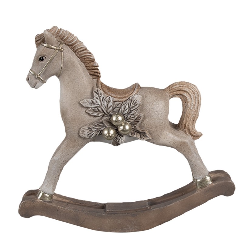 6PR4170 Figurine décorative Cheval à bascule 17x5x16 cm Beige Plastique Décoration de Noël