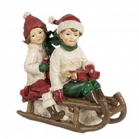 26PR4182 Decoratie Beeld Kinderen 12x6x11 cm Beige Rood Kunststof Slee Kerstdecoratie