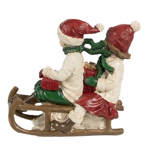 26PR4182 Dekorationsfigur Kinder 12x6x11 cm Beige Rot Kunststoff Schlitten Weihnachtsdekoration