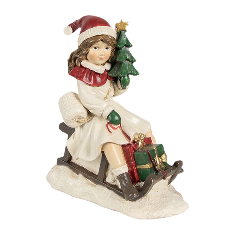 6PR4183 Decoratie Beeld Meisje 10x6x12 cm Beige Kunststof Slee Kerstdecoratie