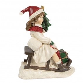 26PR4183 Decorative Figurine Girl 10x6x12 cm Beige Plastic Sled Christmas Decoration