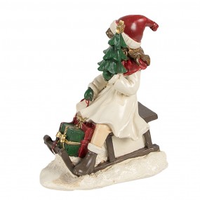 26PR4183 Dekorationsfigur Mädchen 10x6x12 cm Beige Kunststoff Schlitten Weihnachtsdekoration