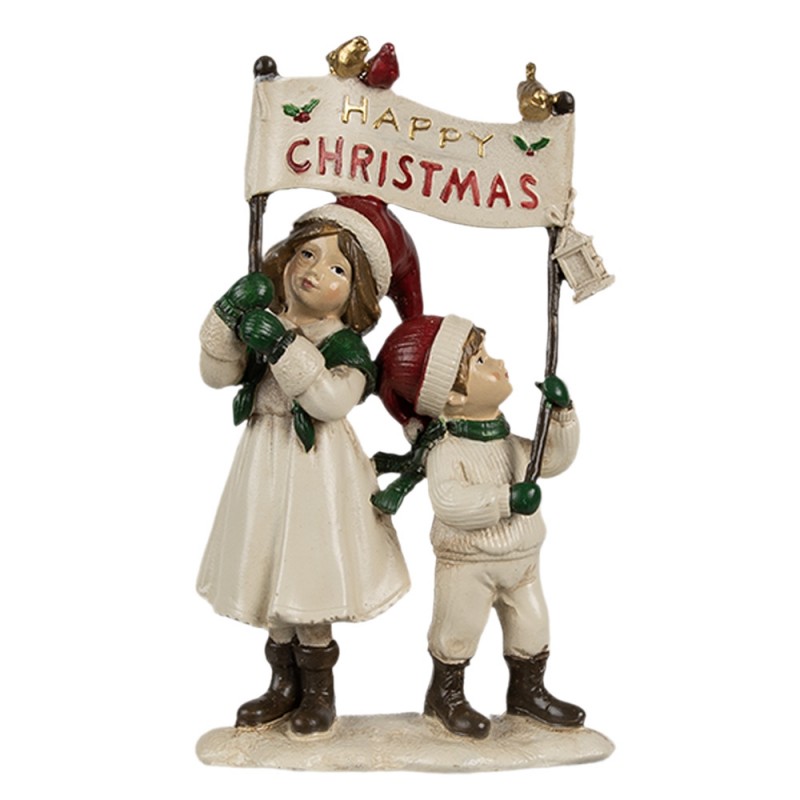 6PR4184 Decoratie Beeld Kinderen 14x7x23 cm Wit Rood Kunststof Kerstdecoratie