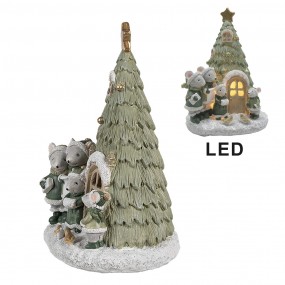 26PR4190 Decoratie Huis met LED Kerstboom 12x11x17 cm Groen Kunststof Muis Kerstdecoratie Beeld