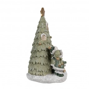 26PR4190 Decoratie Huis met LED Kerstboom 12x11x17 cm Groen Kunststof Muis Kerstdecoratie Beeld