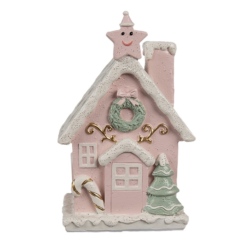 6PR4199 Gingerbread house met LED 15 cm Roze Kunststof Peperkoekhuisje