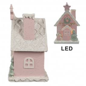 26PR4199 Gingerbread house with LED 15 cm Pink Plastic Gingerbread house