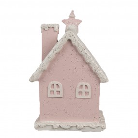 26PR4199 Gingerbread house met LED 15 cm Roze Kunststof Peperkoekhuisje