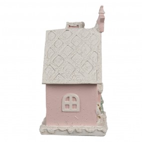 26PR4199 Gingerbread house met LED 15 cm Roze Kunststof Peperkoekhuisje