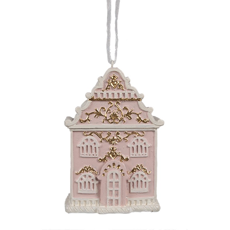 6PR4205 Ornamento Natalizio Casa di pan di zenzero 6x4x9 cm Rosa Plastica Decorazioni Albero Natale