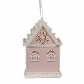 26PR4205 Ornamento Natalizio Casa di pan di zenzero 6x4x9 cm Rosa Plastica Decorazioni Albero Natale