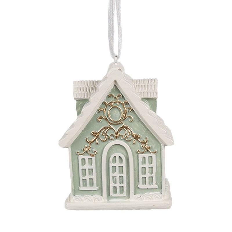 6PR4214 Ornamento Natalizio Casa di pan di zenzero 6x4x8 cm Verde Plastica Decorazioni Albero Natale