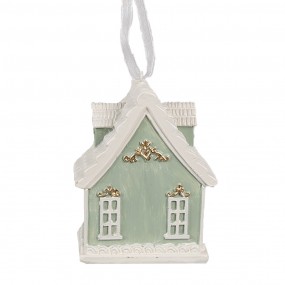 26PR4214 Ornamento Natalizio Casa di pan di zenzero 6x4x8 cm Verde Plastica Decorazioni Albero Natale