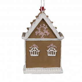 26PR4215 Ornamento Natalizio Casa di pan di zenzero 6x4x9 cm Rosa Plastica Decorazioni Albero Natale