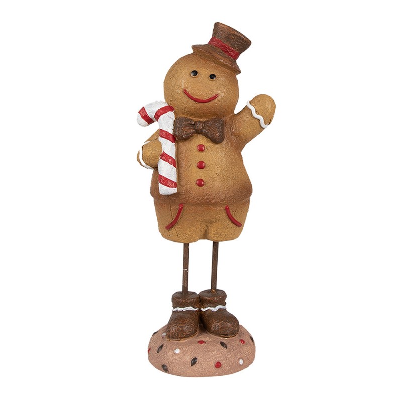 6PR4271 Kerstdecoratie Beeld Gingerbread man 10x8x23 cm Bruin Kunstleer Metaal