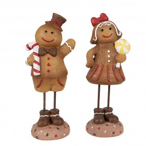 26PR4271 Kerstdecoratie Beeld Gingerbread man 10x8x23 cm Bruin Kunstleer Metaal