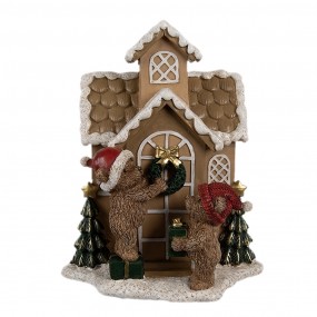 26PR4168 Lebkuchenhaus mit LED 15x10x18 cm Braun Kunststoff Bär Pfefferkuchenhaus