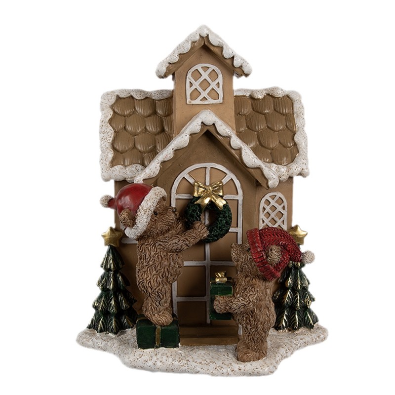 6PR4168 Lebkuchenhaus mit LED 15x10x18 cm Braun Kunststoff Bär Pfefferkuchenhaus