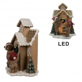 26PR4168 Lebkuchenhaus mit LED 15x10x18 cm Braun Kunststoff Bär Pfefferkuchenhaus