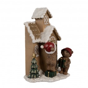 26PR4168 Gingerbread house met LED 15x10x18 cm Bruin Kunststof Beer Peperkoekhuisje