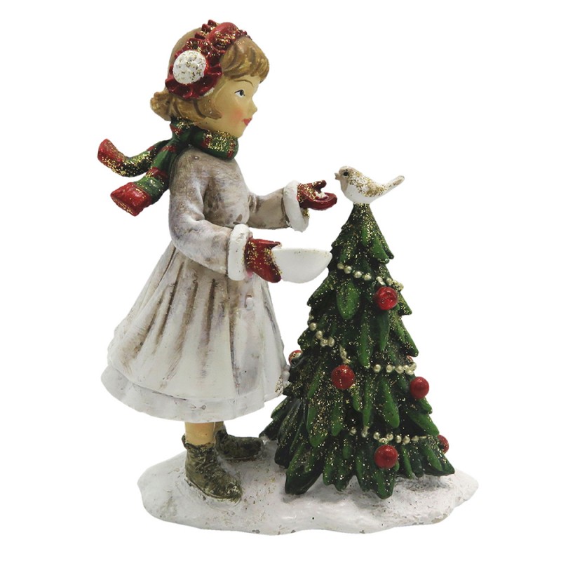 6PR2786 Figurine Enfant 9x5x12 cm Blanc Vert Polyrésine Décoration de Noël