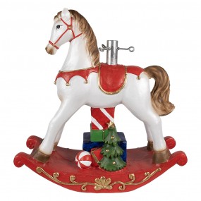 25MG0046 Supporto per albero di Natale Cavallo a dondolo 69x19x64 cm Bianco Rosso  Plastica