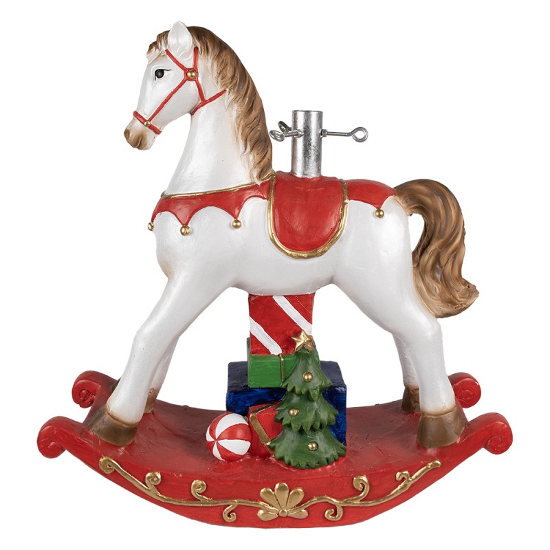 5MG0046 Pied de sapin de Noël Cheval à bascule 69x19x64 cm Blanc Rouge Plastique