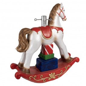 25MG0046 Pied de sapin de Noël Cheval à bascule 69x19x64 cm Blanc Rouge Plastique