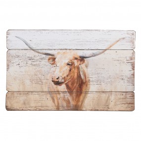 250783 Schilderij 71x3x46 cm Beige Hout Koe Muurdecoratie