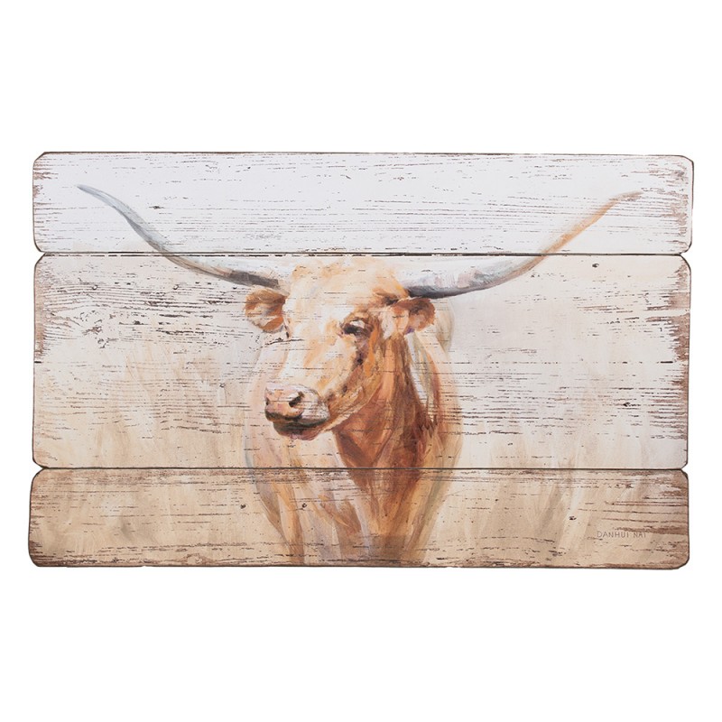 50783 Schilderij 71x3x46 cm Beige Hout Koe Muurdecoratie