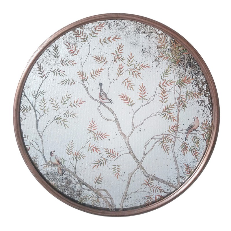 52S315 Mirror Ø 61x3 cm Copper colored Glass Metal Birds on Branches Round Wall Mirror