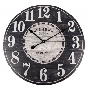 25KL0240 Horloge mural Ø 59x5 cm Noir Bois Montre murale