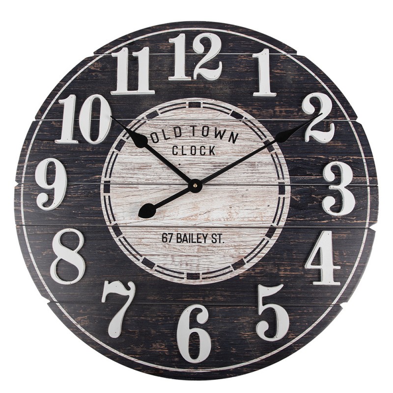 5KL0240 Horloge mural Ø 59x5 cm Noir Bois Montre murale