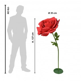 250779S Décoration Rose Ø 35x137 cm Rouge Plastique Métal Fleur artificielle