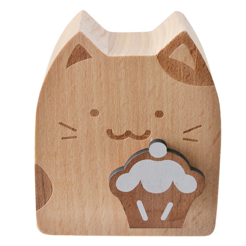 65662 Muziekdoos Kat 7x4x8 cm Bruin Hout