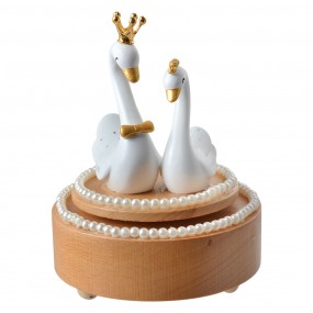 265668 Music box Swan Ø 11x15 cm Beige Wood