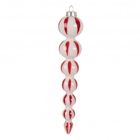 26GL4614 Palla di natale Ø 4x18 cm Bianco Rosso  Vetro Decorazioni Albero Natale