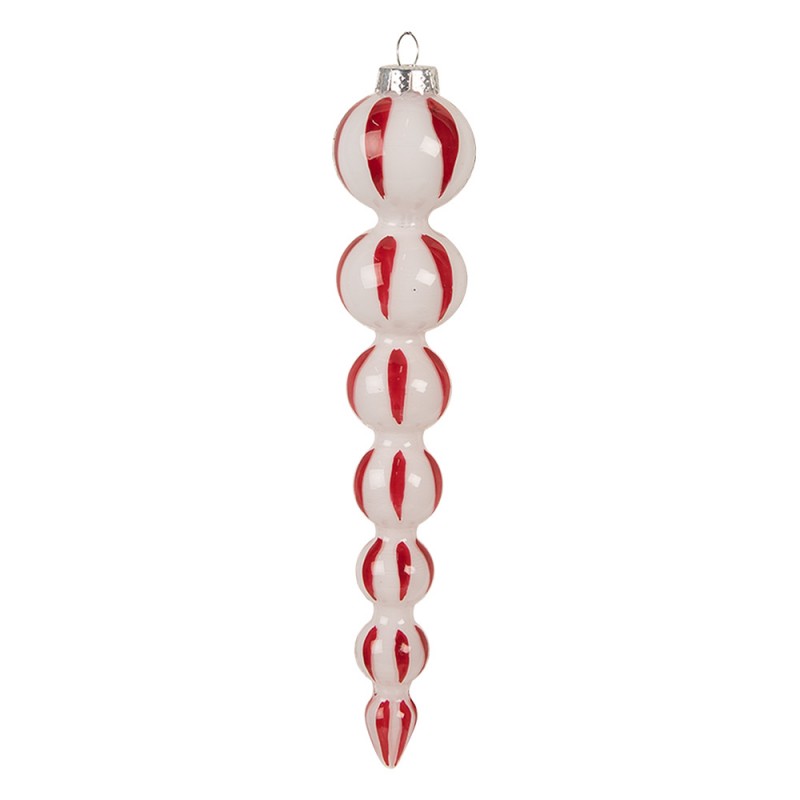 6GL4614 Christmas Bauble Ø 4x18 cm White Red Glass Christmas Tree Decorations