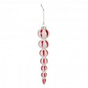 26GL4614 Christmas Bauble Ø 4x18 cm White Red Glass Christmas Tree Decorations