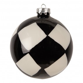 26GL4616 Boule de Noël Ø 10x10 cm Noir Blanc Verre Décorations d'arbre de Noël