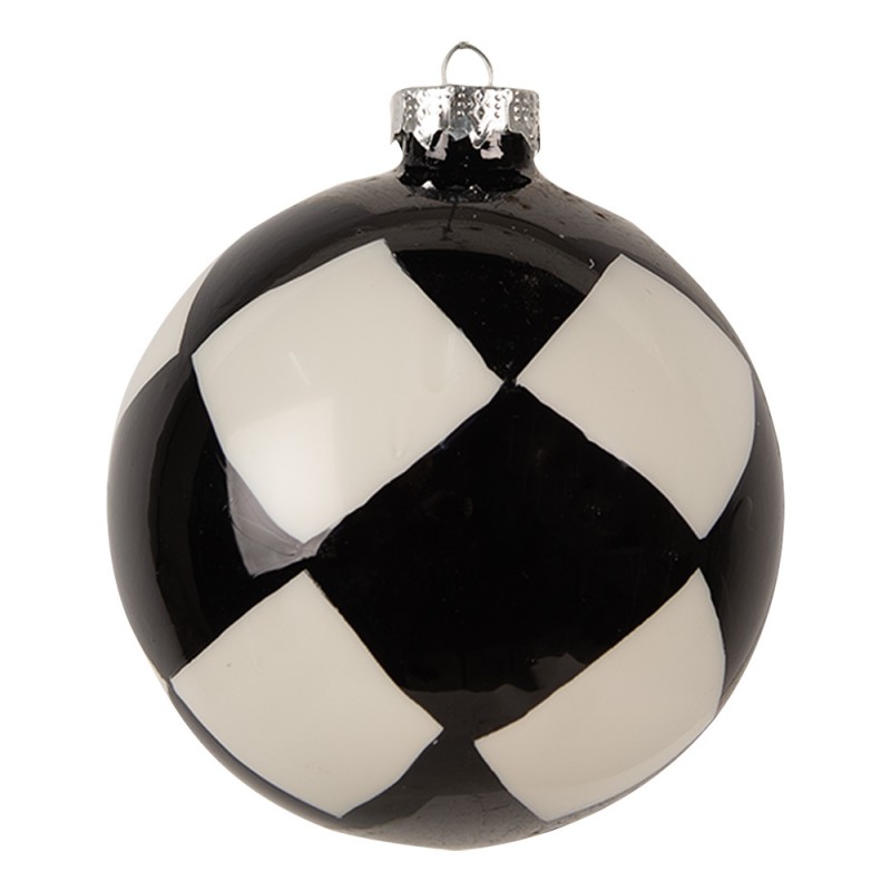 6GL4616 Boule de Noël Ø 10x10 cm Noir Blanc Verre Décorations d'arbre de Noël