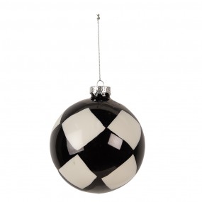 26GL4616 Boule de Noël Ø 10x10 cm Noir Blanc Verre Décorations d'arbre de Noël